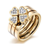 316L Stainless Steel Jewelry Unique 3in1 Heart Rings For Women Surgical Steel Nickle Free CZ Crystal Flower rings