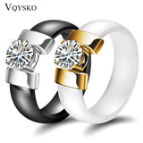 6mm White Black Ceramic Rings Plus Cubic Zirconia For Women Gold Color Stainless Steel Women Wedding Ring Engagement Jewelry