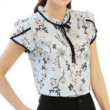 Women Floral Print Blouse Short Sleeve Loose Chiffon Shirt for Daily Office TT@88