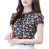 Women Floral Print Blouse Short Sleeve Loose Chiffon Shirt for Daily Office TT@88