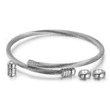Unisex Elastic Cable Wire Bangle Stainless Steel Bracelet Screw with Removable End Plug Twisted Cuff Charm Beads fit DIY Jewelry