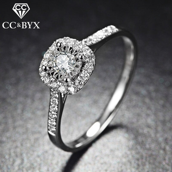 CC S925 Wedding Rings For Women Silver Color Square Simple Classic Jewelry Bridal Wedding Engagement Bijoux Femme CC035