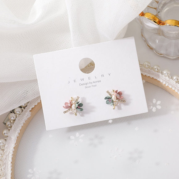 2020 New Korean Trendy Handmade Colorful Sweet Flowers Stud Earrings For Women Shiny Jewelry Fashion Oorbellen Gifts