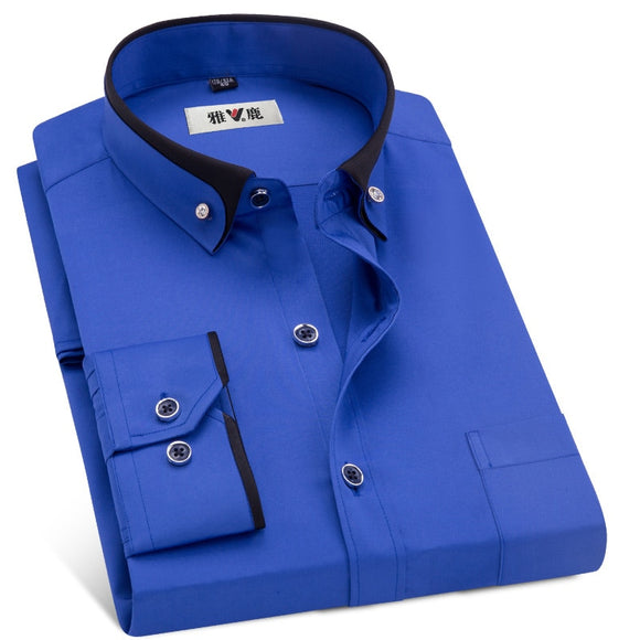 MACROSEA Men's Business Dress Shirts Male Formal Button-Down Collar Shirt Fashion Style Spring&Autumn Men's Casual Shirt