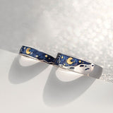 S925 Van Gogh Starry Sky Open Lover Rings Band Romantic Couple Jewelry Ring