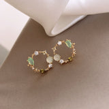 2020 New Arrival Classic Round Pink Green Crystal Stud Earrings for women Sweet Flower Cirlce Jewelry Fashion Brincos Gift