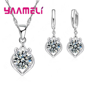 Brand Elegant Women Party Accessories Jewelry Set Fine 925 Sterling Silver Cubic Zircon Pendant Necklace Dangle Earrings