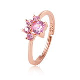 Cute Bear Paw Cat Claw Opening Adjustable Ring Gold Color Rings for Women Romantic Wedding Pink Crystal CZ Love Gifts Jewelry