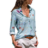 Aachoae Womens Tops and Blouses 2020 Summer Floral Print Blouse Long Sleeve Turn Down Collar Office Shirt Blusas Mujer Plus Size