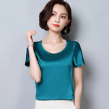 womens tops and blouses 2020 women shirts plus size Silk O-neck sling top satin short sleeve stretch Solid blouse 2126 50