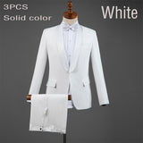 2 Pieces White One Button Gold Embroidery Diamond Suit Men Brand Stand Collar Slim Fit Wedding Groom Mens Suits With Pants Terno