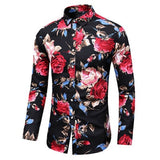 2019 Autumn Men Slim Floral Print Long Sleeve Shirts Fashion Brand Party Holiday Casual Dress Flower Shirt Homme Plus Size 7XL