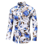 2019 Autumn Men Slim Floral Print Long Sleeve Shirts Fashion Brand Party Holiday Casual Dress Flower Shirt Homme Plus Size 7XL