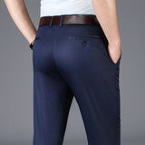 BROWON 2020 New Arrival Casual Pants Men Mid Waist Straight Formal Long Trouser Adult Solid Color Flat Design Pant Business Men