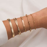5 Pcs/Set Gold Color Open Cuff Bracelets for Women Link Chain Bracelets Bangles Set Fashion Bracelets Woman 2020 New