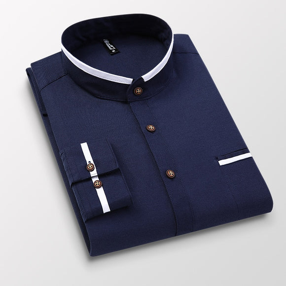 Men Shirt Long Sleeve Stand Oxford Business Dress Casual Shirts Slim Fit Brand Weeding Shirt White Blue Man Shirt 5XL DS414