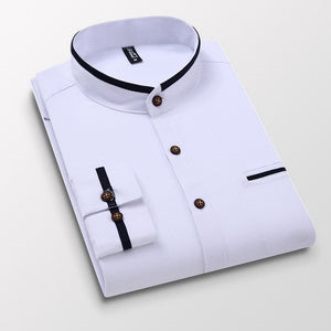 Men Shirt Long Sleeve Stand Oxford Business Dress Casual Shirts Slim Fit Brand Weeding Shirt White Blue Man Shirt 5XL DS414