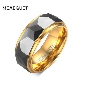 Meaeguet 8mm Ring Wide Faceted Cut Geometric Tungsten Carbide Wedding Rings For Men Jewelry Male Anillos Bague USA Size 7-12