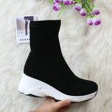 QUTAA 2021 Round Toe Over The Knee Women Boots Autumn Winter Wedge Heel Fashion Casual Women Shoes Flock Stretch Boot Size 34-43
