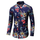 Multiple colors Men Slim Flower Printed Casual Shirt Autumn Male Holiday Party Long Sleeve Dress Shirts Camisa Masculina 6XL 7XL