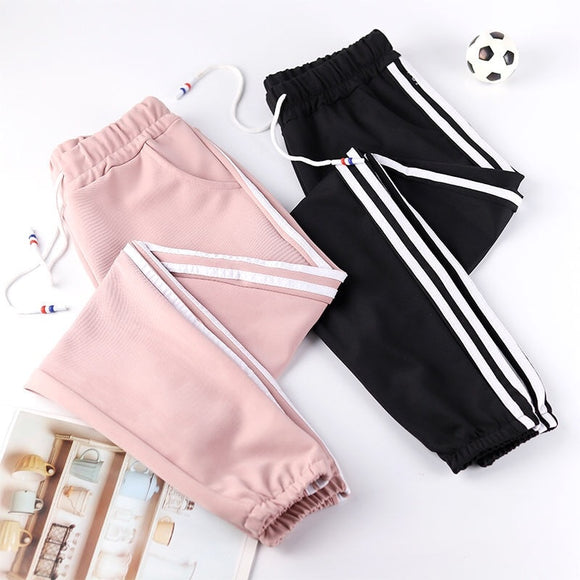 Harem Pants Women Plus Size Pink Black Running Summer Harajuku Pants Casual Side Lines Sweatpants Sports Women Fitness Trousers