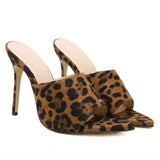 12cm High Heels Slippers and Sandals Pointed Toe High Heel Slippers Sandals Woman Shoes Candy Color Orange Leopard Women Pumps
