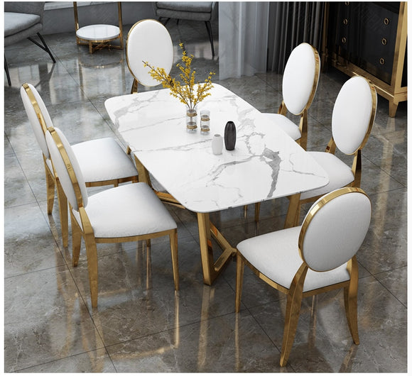 Nordic style luxury marble dining table and chair combination Modern minimalist dining table Household small oval dining table