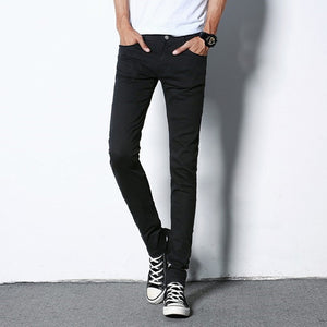 New 2020 Men's skinny jeans men Korean Slim Thin Pure black Blue Denim Long trousers teenagers boys Stretch Pencil Pants