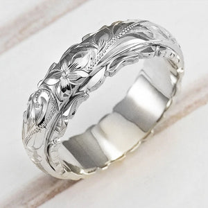 Huitan Elegant Craved Flower Pattern Women Band Ring 3 Metal Colors Available Fine Wedding Bridal Rings Classic Timeless Jewelry