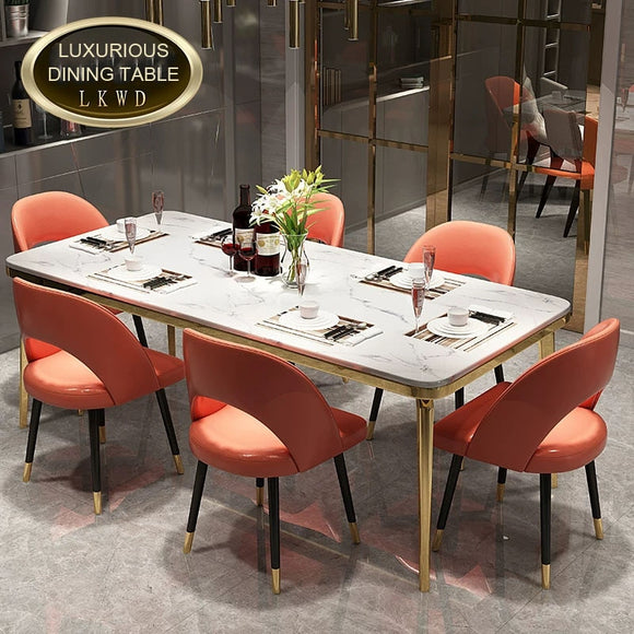 Rama Dymasty stainless steel Dining Room Set Home Furniture modern marble dining table and  chairs,rectangle table