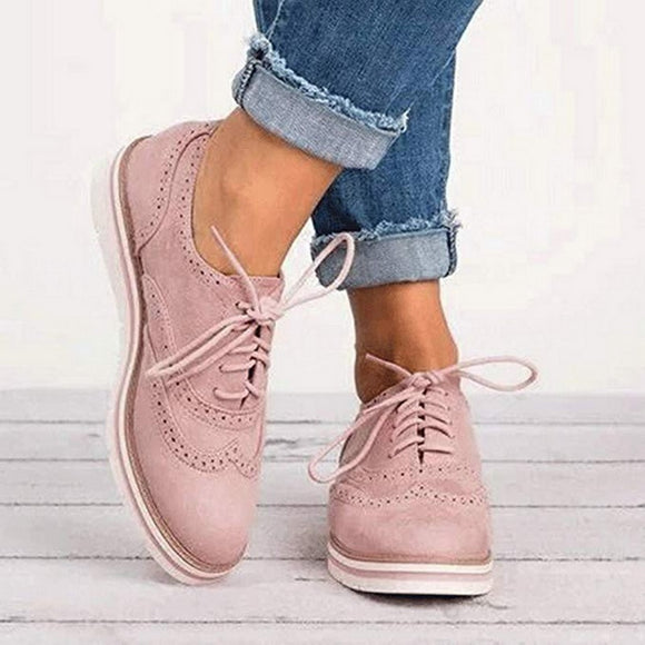 LITTHING Women Flats Shoes Oxfords Cut-Outs Lace Up Platform Shoes Pu Leather Ladies Non-slip Shoes Breathable Female Footwear