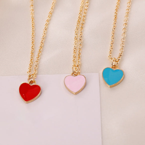 Fashion Red Pink Blue Heart-shaped Pendant Necklace Elegant Women's Wedding Clavicle Chain Jewelry Romantic Valentine's Gifts