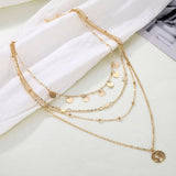 ZOVOLI Boho Multi Layered Map Pendant Necklace Sets For Women Gold Sequins Long Chains Star Bead Necklaces Fashion Jewerly