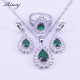 Russian Hot Sale Pear Green Zircon 925 Sterling Silver Jewelry Set For Women Earrings Ring Necklace Bracelet Set Bridal Jewelry
