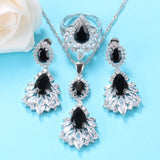 Big Green Jewelry Sets Silver 925 Cubic Zirconia Earrings And Necklace Bridal Costume Bracelet Ring Sets For Women Gift