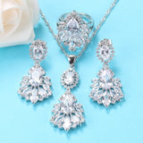 Big Green Jewelry Sets Silver 925 Cubic Zirconia Earrings And Necklace Bridal Costume Bracelet Ring Sets For Women Gift