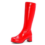 Women gogo Boots Square Toe Heel Knee High Classic Boots PU Leather Zip Boots Unisex Party Dress Dance Shoes Sexy Female Boots