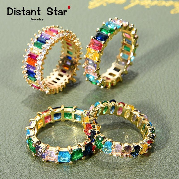 CZ Gold Crown rainbow Rings Geometry wedding  Engagement Ring femme Women for ring party gift charm Rhinestone ins Jewelry