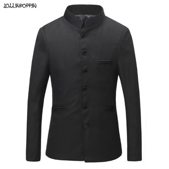 Solid Color Black Tunic Suit Jacket Men Mandarin Collar Chinese Style Traditional Single Breasted Tang Costume Male Coat