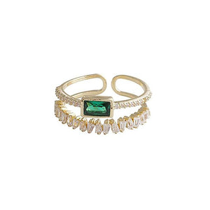 2020 Korea's New Retro Green Double-layer Ring Fashion Simple Versatile Open Ring Elegant Ladies' Jewelry