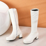 New Hot Women High Keen Boots Patent Leather Waterproof Knee High Boots White Red Party Fetish Boot Women's Shoes Autumn Winter