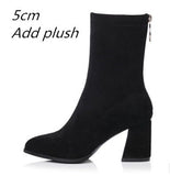 JIANBUDAN 2020 new autumn ankle boots Fashion women's Stretch boots Flock Leather Pointed Toe Plush boots women High heels 34-40