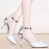 Women Sexy Party Floral Printed High Quality Patent Leather High Heel Sheos Ladies Casual Pink High Heel Stiletto G5559