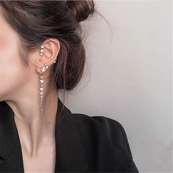 FLASHBUY Single New Korean Rhinestone Earrings 2020 Shiny Drill Arc Ear Hanging Clip Earrings for Women Minimalist Ear Cuff