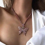 Modyle Women Jewelry Butterfly Pendant Necklace Female Rhinestone Shining Statement Crystal Charm Choker Necklace for Woman Gift