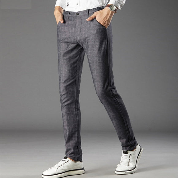 Men Casual Pants Elastic Male Quality Cotton Long Trousers lattice straight business Pant Large size 2019 Spring hot sale