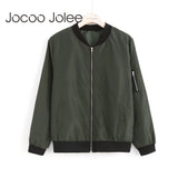 Jocoo Jolee Women Thin Jackets Fashion Basic Bomber Jacket Long Sleeve Coat Casual Windbreaker Stand Collar Slim Outerwear