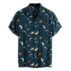 Mens Shirts Small Floral Printed Turn Down Collar Short Sleeve Casual Single Breasted Shirts джинсовая рубашка