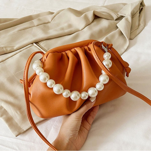 Luxury Pearl Folds Design Women Bags PU Leather Crossbody Bags For Women 2020 Female Fashion Wild Shoulder Handbags Casual Tote