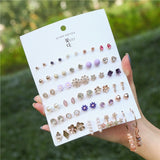 30Pairs/set Classic Mix Round Ball Bow Elephant Heart Flower Owl Love Pearl Bead Stud Earrings Sets For Women Girl Gifts Jewelry